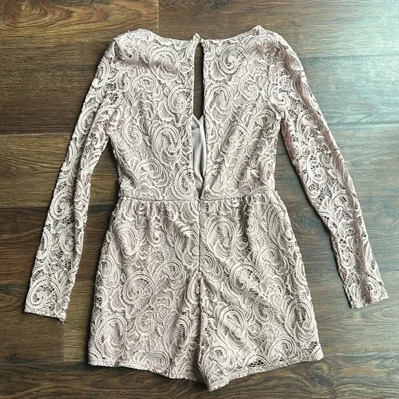 Charlotte Russe Lace Romper Pink | Charlotte Russe Romper | Long Sleeve Romper - Picture 2 of 8